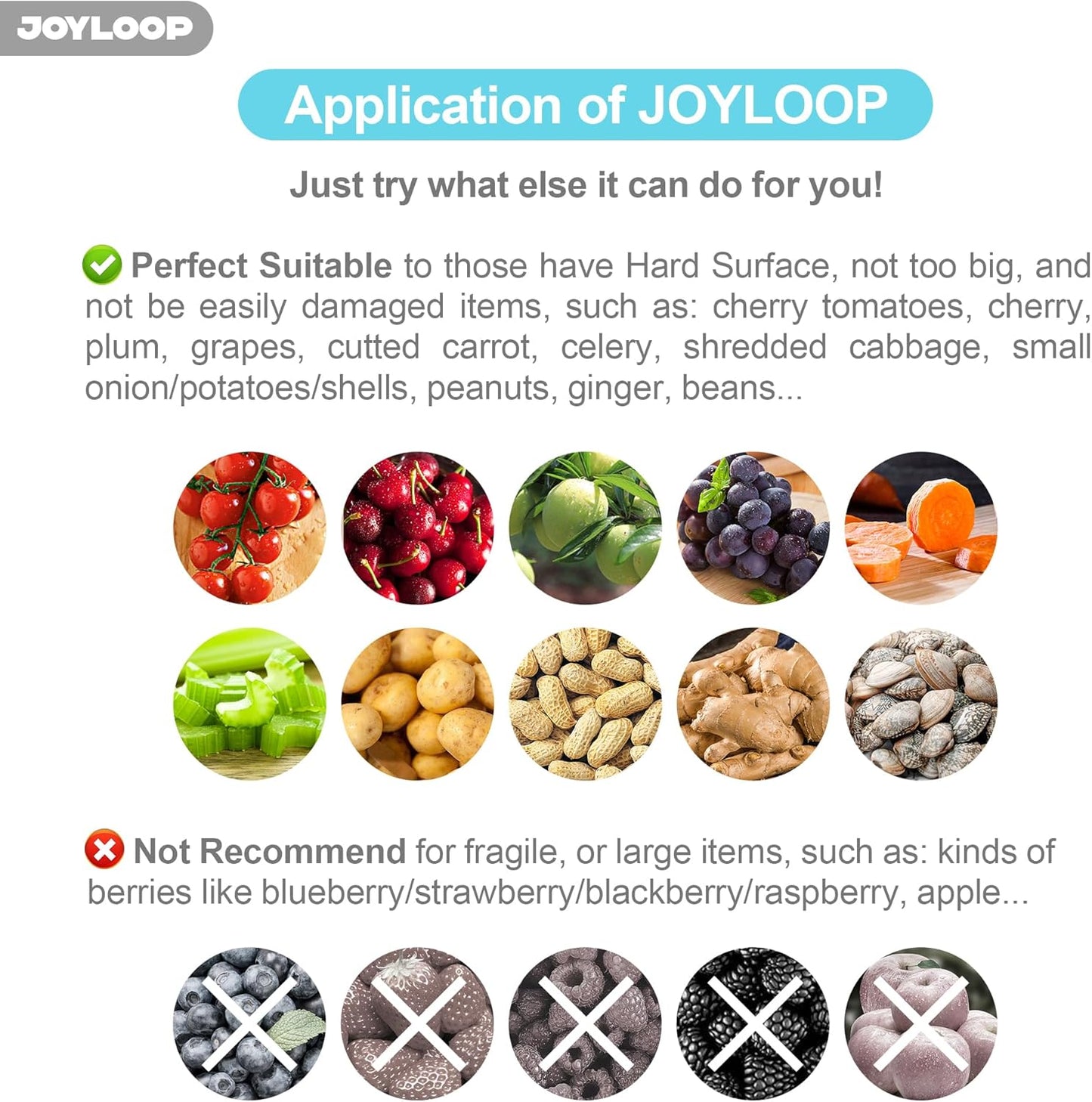 JOYLOOP Fruit Cleaner Spinner, Large Produce Rinse Bowl with Drain Basket, Vegetable Scrubber for Berries, Grapes, Salad and Vegetables