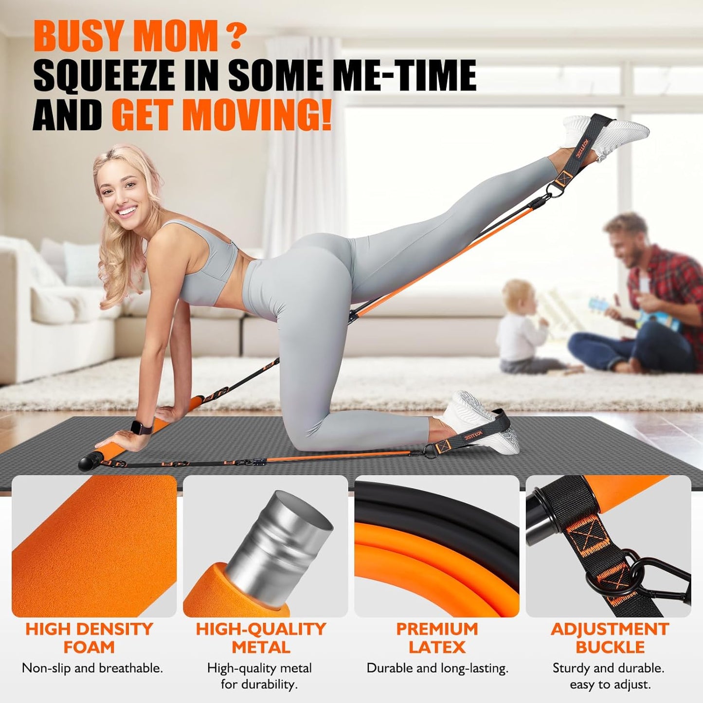 Pilates Bar Kit with Resistance Bands, Pilates Equipment, Multifunctional Pilates Bar for Women & Men, Pilates Kit for Hip, Back, Arm, Full-Body Workouts, Home Gym Strength Training Equipment