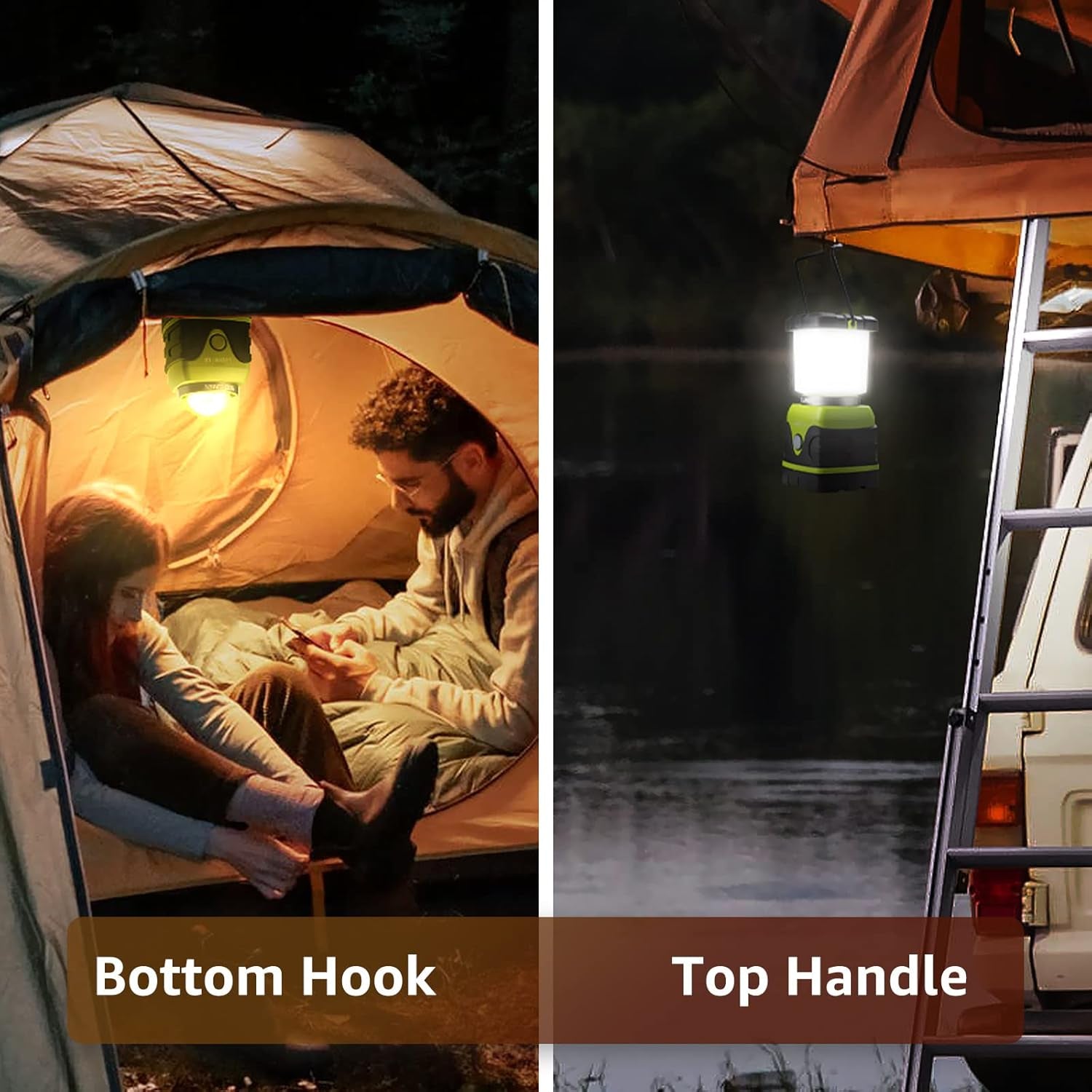 1000LM Battery Powered LED Camping Lantern with 4 Light Modes, Green | Tent Light, Camping Essentials, Waterproof Lantern Flashlight for Camping, Emergency Light, Power Outages, Not Rechargeable
