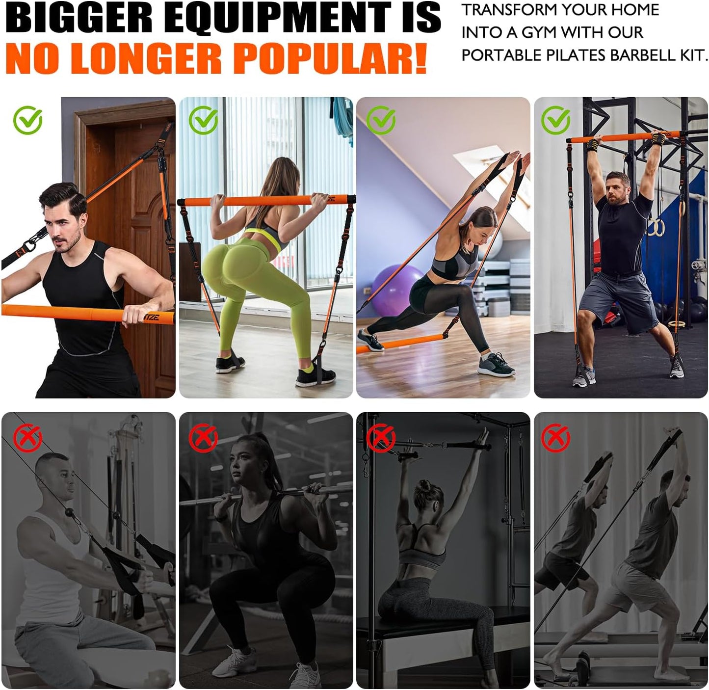 Pilates Bar Kit with Resistance Bands, Pilates Equipment, Multifunctional Pilates Bar for Women & Men, Pilates Kit for Hip, Back, Arm, Full-Body Workouts, Home Gym Strength Training Equipment