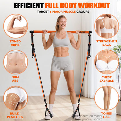 Pilates Bar Kit with Resistance Bands, Pilates Equipment, Multifunctional Pilates Bar for Women & Men, Pilates Kit for Hip, Back, Arm, Full-Body Workouts, Home Gym Strength Training Equipment