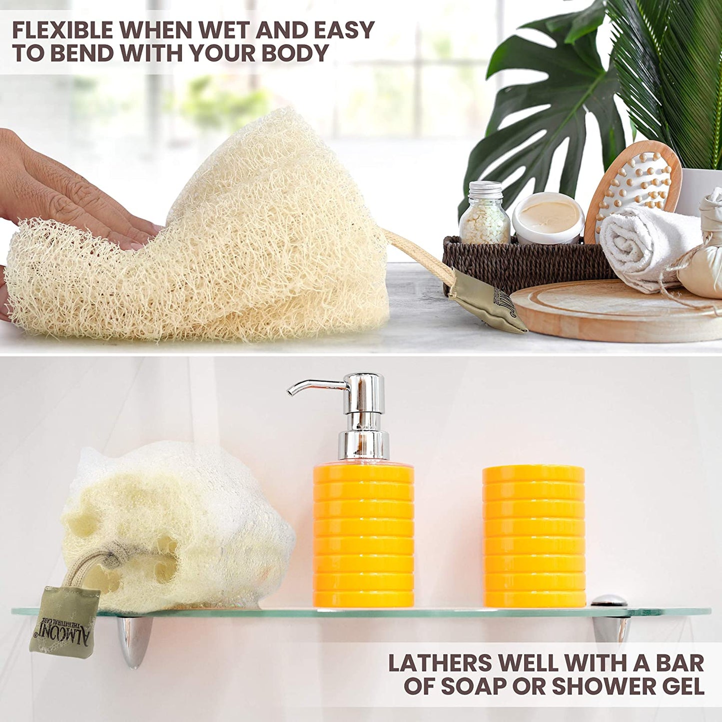 Natural Loofah Body Scrubber, Egyptian Loofah Sponge, 3 Count | Natural Egyptian Loofah Sponge, round Shape Shower Sponge for Face & Body, Men & Women, Gentle Exfoliation, Large Size
