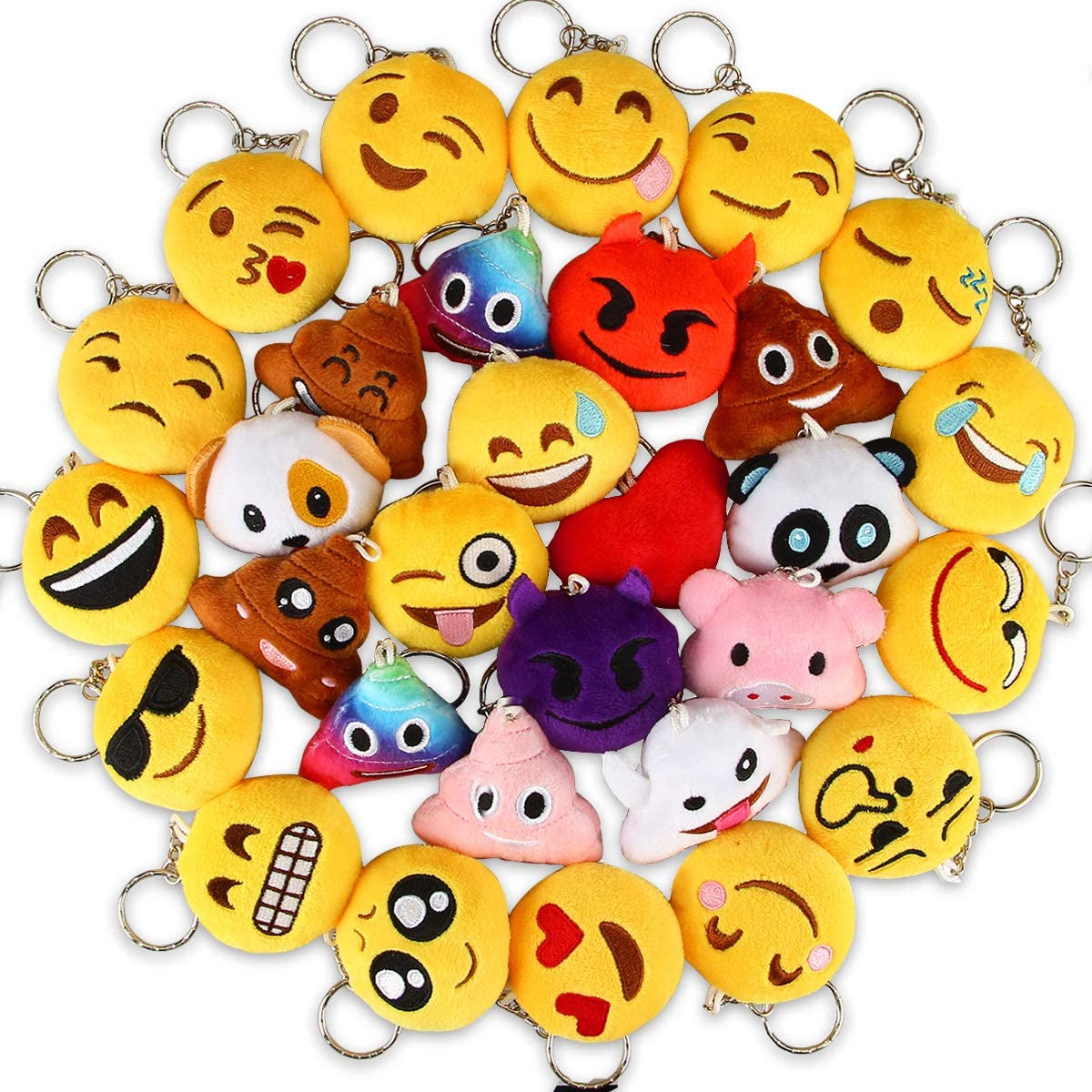 Emoticon Keychains Party Favors: Plush Emoticon Party Supplies | Plush Keychains Bulk Valentine' S Day Gifts - Kids Teens Carnival Classroom Prizes Easter Egg Fillers Set of 30