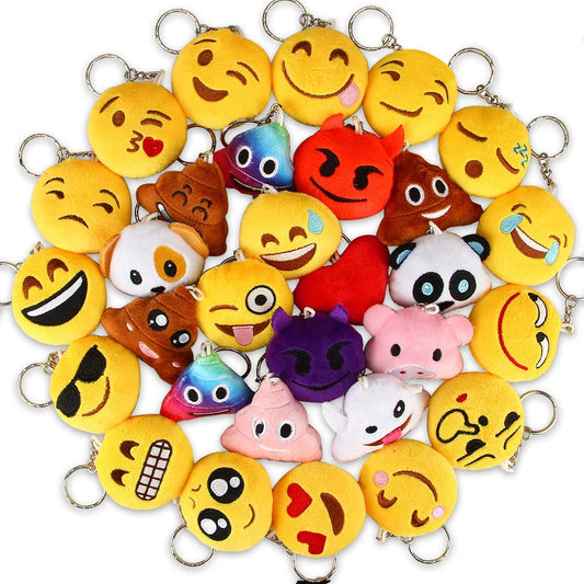 Emoticon Keychains Party Favors: Plush Emoticon Party Supplies | Plush Keychains Bulk Valentine' S Day Gifts - Kids Teens Carnival Classroom Prizes Easter Egg Fillers Set of 30