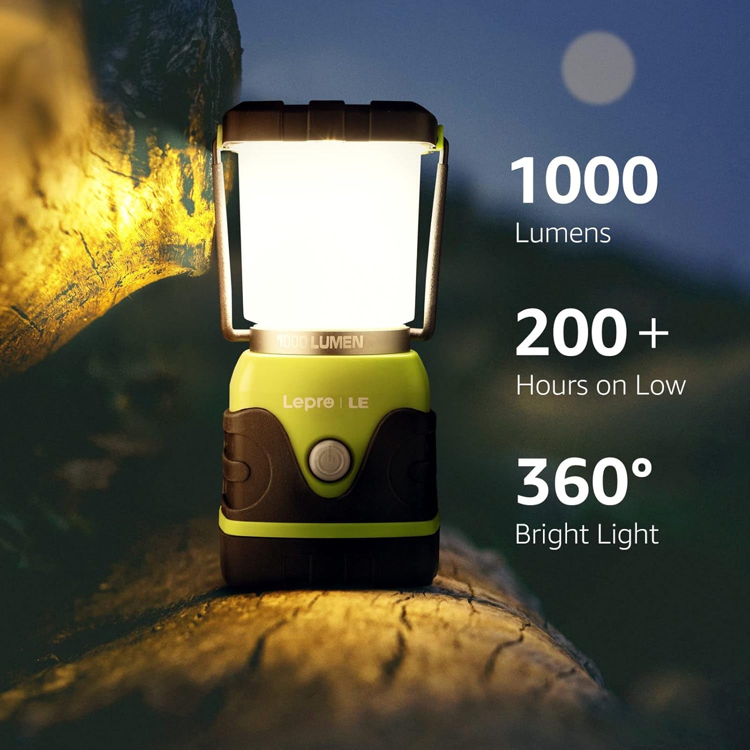 1000LM Battery Powered LED Camping Lantern with 4 Light Modes, Green | Tent Light, Camping Essentials, Waterproof Lantern Flashlight for Camping, Emergency Light, Power Outages, Not Rechargeable