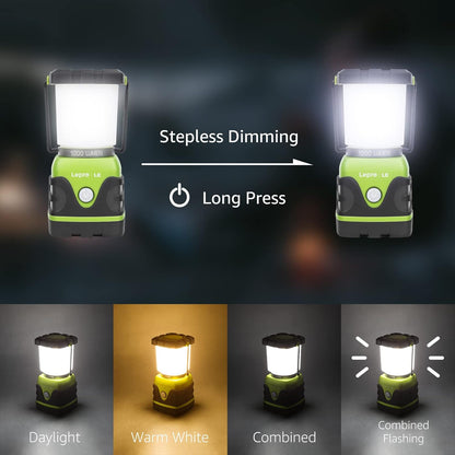 1000LM Battery Powered LED Camping Lantern with 4 Light Modes, Green | Tent Light, Camping Essentials, Waterproof Lantern Flashlight for Camping, Emergency Light, Power Outages, Not Rechargeable