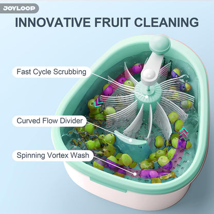 JOYLOOP Fruit Cleaner Spinner, Large Produce Rinse Bowl with Drain Basket, Vegetable Scrubber for Berries, Grapes, Salad and Vegetables
