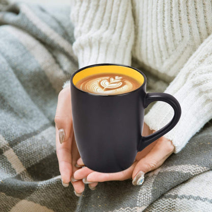 Set of 6 Modern Black Ceramic Coffee Mugs, 16 Ounce Capacity, Perfect for Home Use