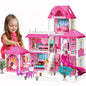 Enchanting Pink Three-Story Dollhouse Set with Slide, 2 Dolls & 4 Adorable Puppies – Perfect Gift for Girls Aged 3 to 8!