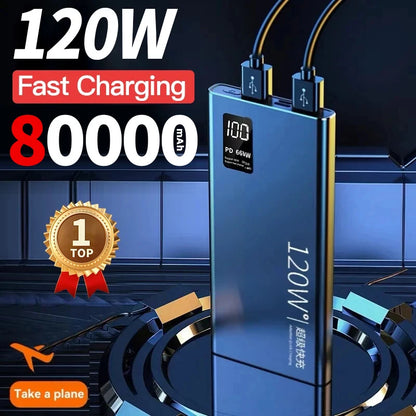 Power Up Your Devices with the 80000mAh Portable Power Bank – 120W Super Fast Charging & Digital Display for iPhone and Xiaomi!