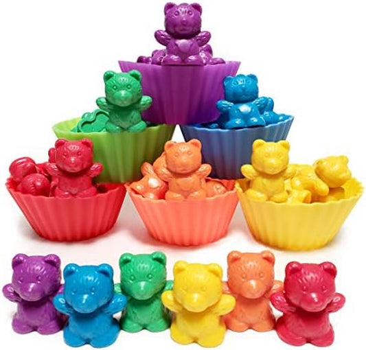 Jumbo Counting Bears with Stacking Cups - Montessori Rainbow Matching Game, Educational Toys and Color Sorting Toys for Toddlers with 54 Math Manipulatives, Toy Storage and Learning Activities Ebook | Sort, Count, Match & Play, 48Pc, Ebook