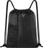 Black Drawstring Backpack Gym Bag for Men Women String Sports Backpack with Water Bottle Mesh Pockets and 2 Zippered Pocket Large Cinch Sackpack Workout Bag 16" X 20"