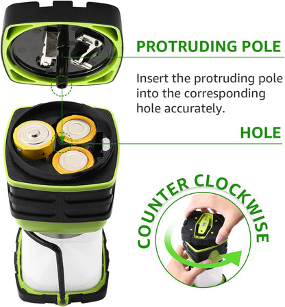 1000LM Battery Powered LED Camping Lantern with 4 Light Modes, Green | Tent Light, Camping Essentials, Waterproof Lantern Flashlight for Camping, Emergency Light, Power Outages, Not Rechargeable