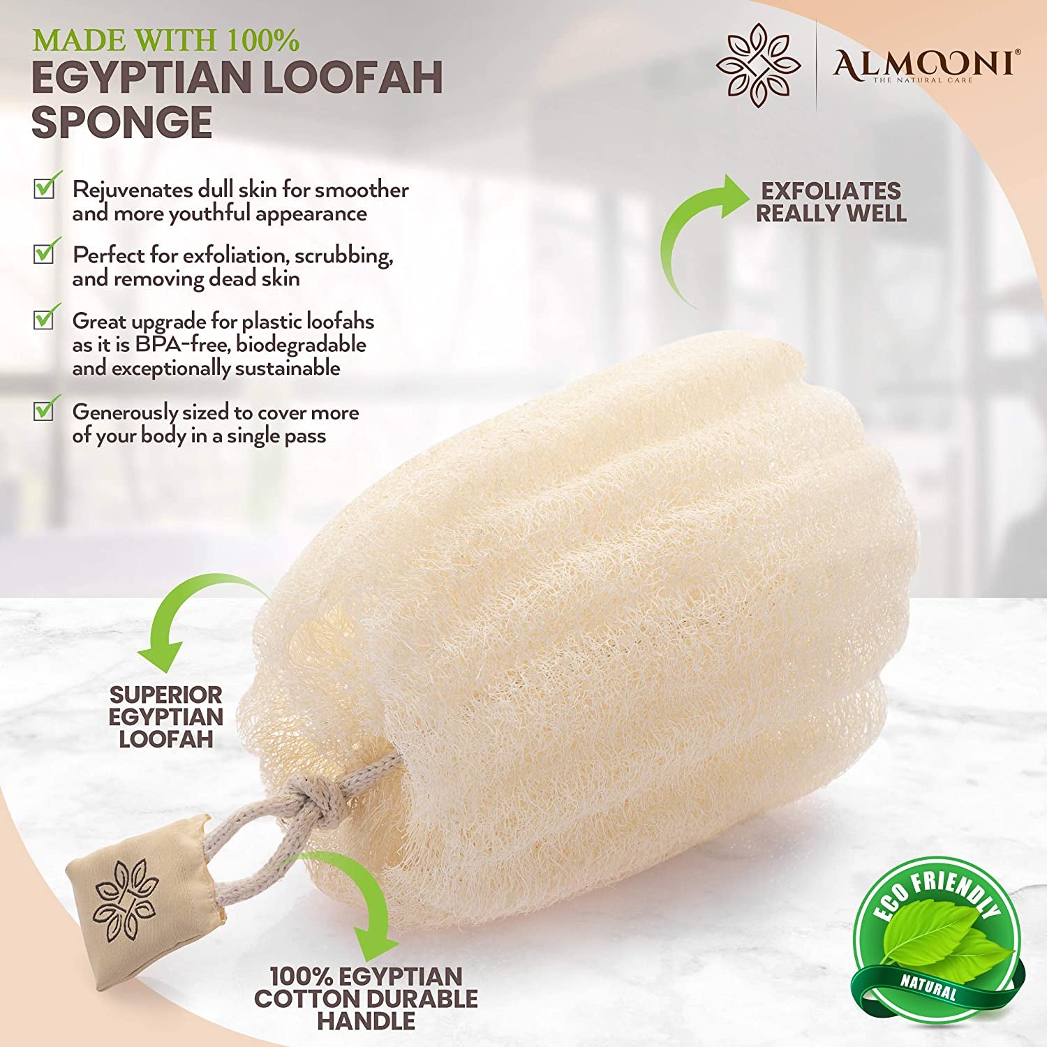 Natural Loofah Body Scrubber, Egyptian Loofah Sponge, 3 Count | Natural Egyptian Loofah Sponge, round Shape Shower Sponge for Face & Body, Men & Women, Gentle Exfoliation, Large Size
