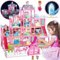 275 Pieces Dollhouse Kit, 11 Rooms DIY Playhouse for Girls Ages 3-8, Pink Castle Christmas Toy Gift for Kids
