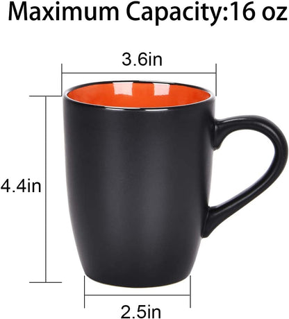 Set of 6 Modern Black Ceramic Coffee Mugs, 16 Ounce Capacity, Perfect for Home Use