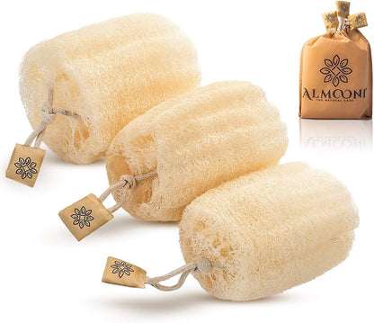 Natural Loofah Body Scrubber, Egyptian Loofah Sponge, 3 Count | Natural Egyptian Loofah Sponge, round Shape Shower Sponge for Face & Body, Men & Women, Gentle Exfoliation, Large Size
